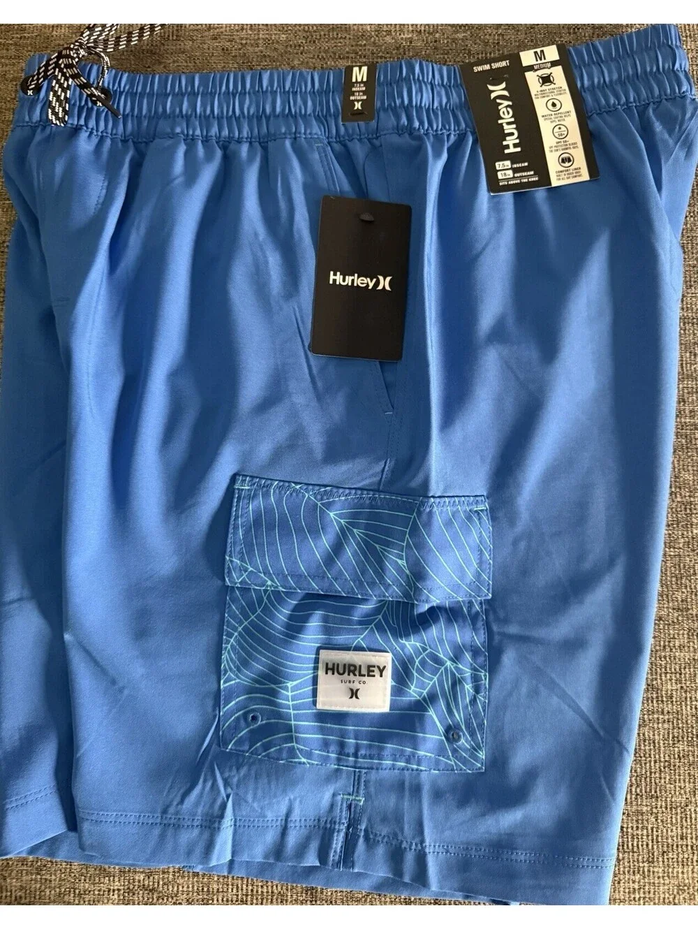 Hurley Men’s Medium Outline Leaf Volley Swim Hydro Shorts Blue New w/Tags $50